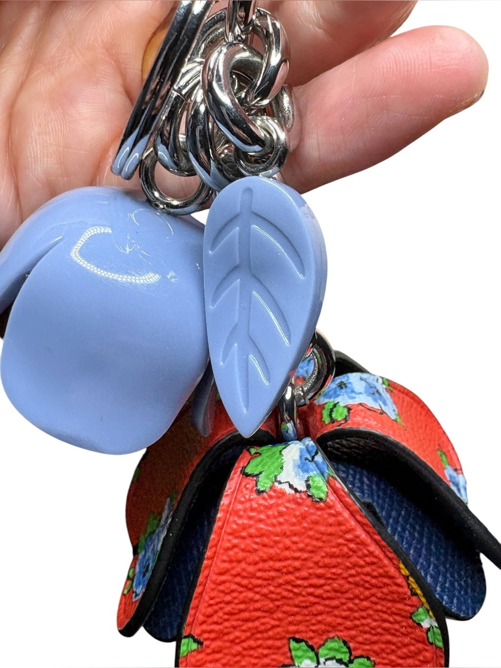 Coach Tea Rose Floral Resin Coated Canvas Bag Charm F58517 Blue Red NWOT - Picture 7 of 10